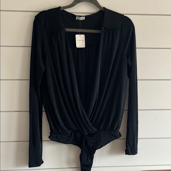 Free People Intimately Turnt Black Wrap Bodysuit - Picture 2 of 9